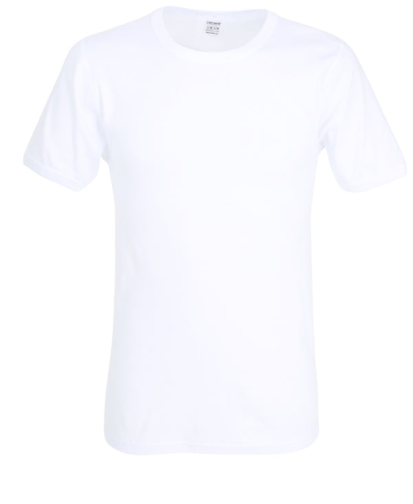 CECEBA Men's White Cotton T-Shirt – Fine Rib, Slim Fit, 1 Pack