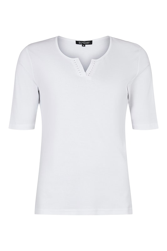 SUNDAY White Notch Neck Stud Detail T-Shirt — Shaped Fit | 6574-6000