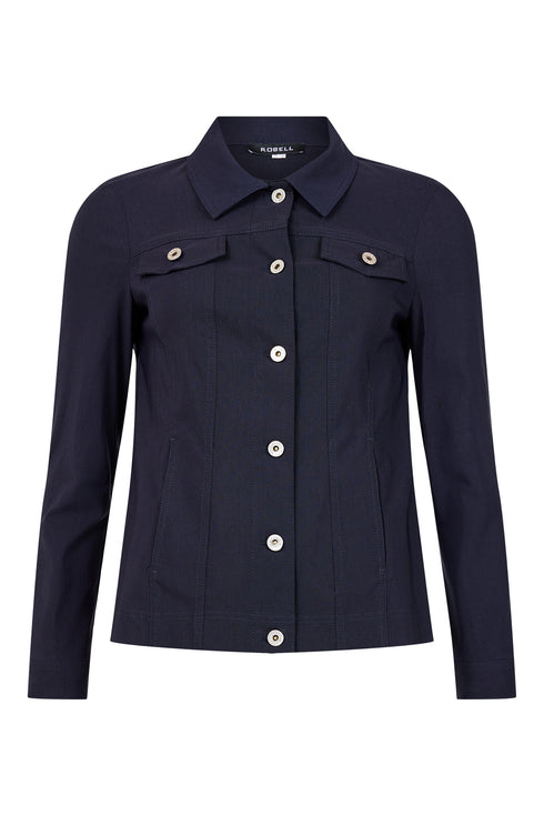 Robell Happy Navy 69 Fitted Stretch Bengaline Jacket 60cm 57609-5499-0
