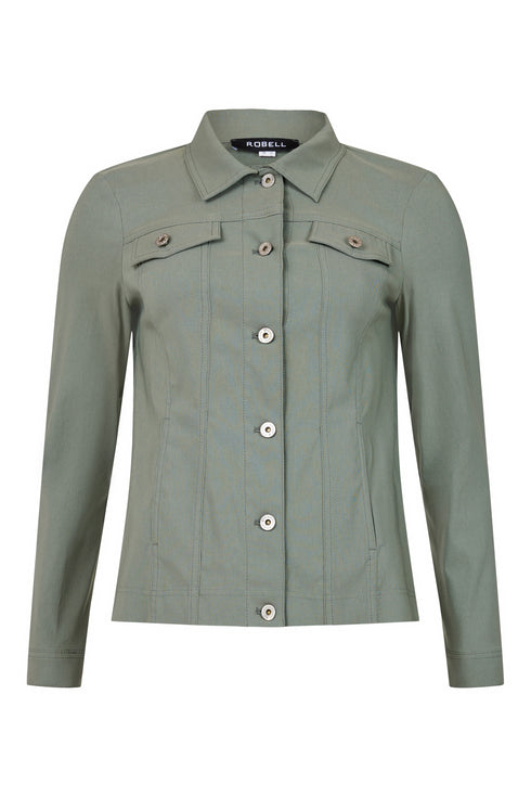 Robell Happy Dark Olive Fitted Stretch Bengaline Jacket 60cm 57609-5499-0
