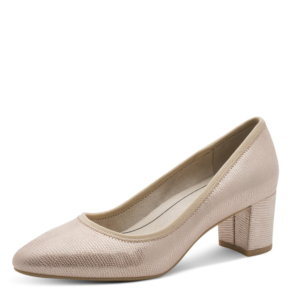 Jana Women’s Beige Metallic Block Heel Shoes – Wide H-Width Vegan Pumps – 8-22461-46