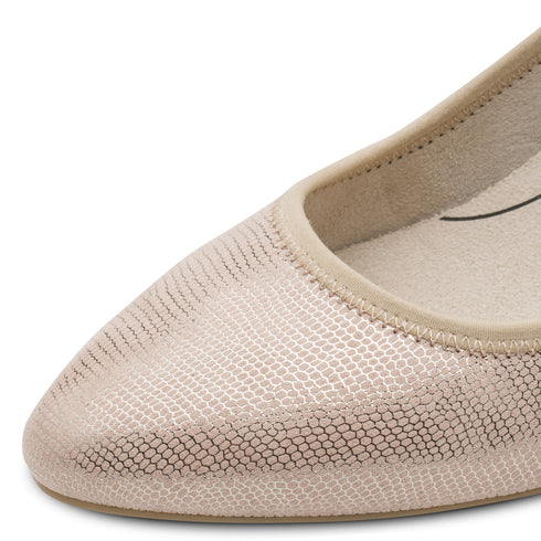 Jana Women’s Beige Metallic Block Heel Shoes – Wide H-Width Vegan Pumps – 8-22461-46