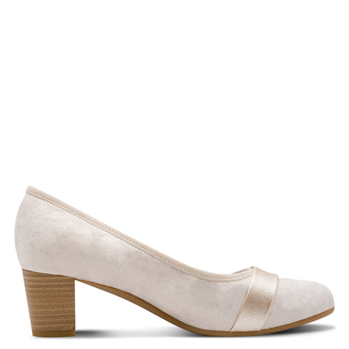 Jana 8-22467-42 Beige Gold Wide Fit Block Heel Court Shoe