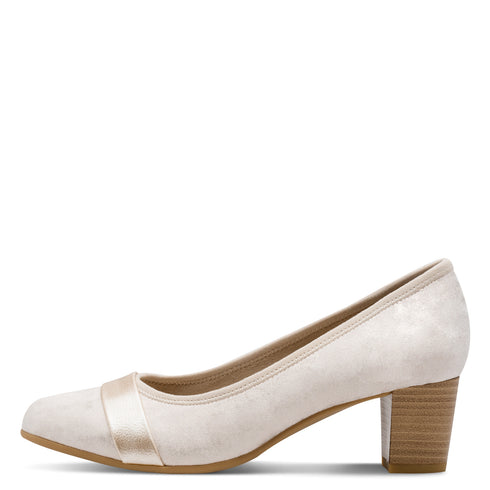 Jana 8-22467-42 Beige Gold Wide Fit Block Heel Court Shoe