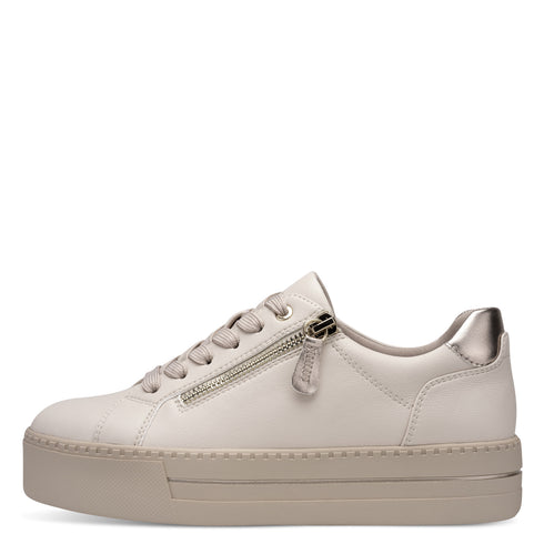 Jana Women’s Ivory Platform Trainers – Wide H-Width Vegan Lace & Zip Shoes – 8-23767-43