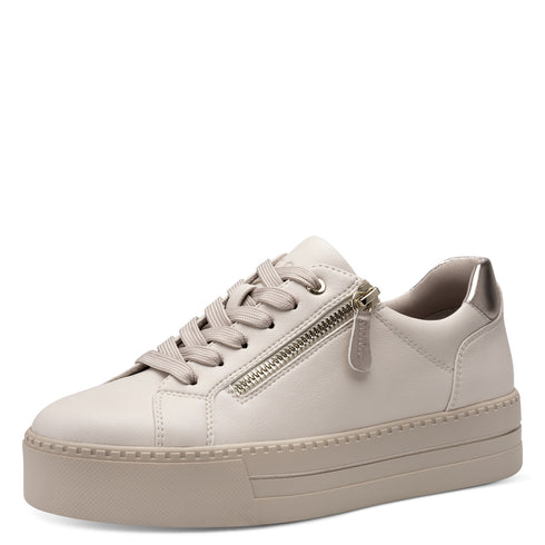 Jana Women’s Ivory Platform Trainers – Wide H-Width Vegan Lace & Zip Shoes – 8-23767-43