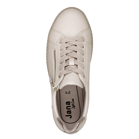 Jana Women’s Ivory Platform Trainers – Wide H-Width Vegan Lace & Zip Shoes – 8-23767-43
