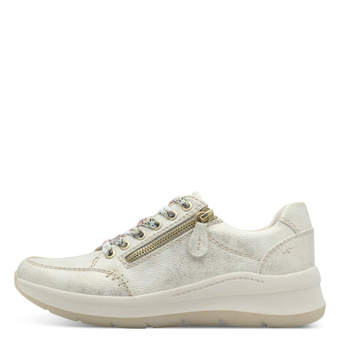 Jana Carolina Vegan Cloudy Gold Laced trainer with side zip 8-23780-44