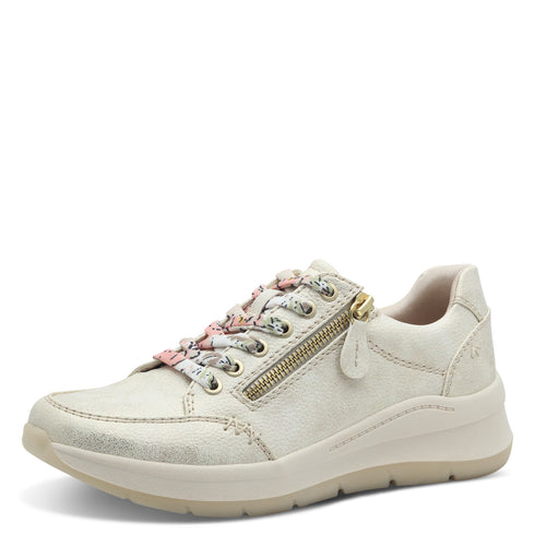 Jana Carolina Vegan Cloudy Gold Laced trainer with side zip 8-23780-44