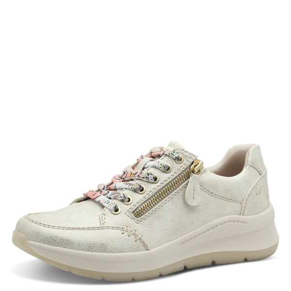 Jana Carolina Vegan Cloudy Gold Laced trainer with side zip 8-23780-44