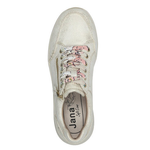 Jana Carolina Vegan Cloudy Gold Laced trainer with side zip 8-23780-44