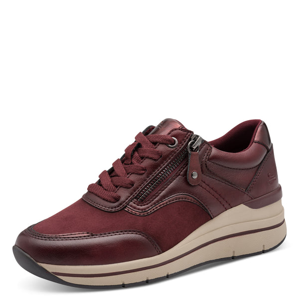 Jana Ladies Stretch Comfort Wedge Trainer with Removable Insole - 507 Burgundy SKU 8-23790-47