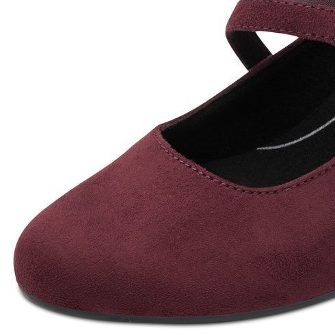 Jana Ladies H-Fit Vegan Faux Suede Strap Heel Court Shoe - 549 Bordeaux SKU 8-24464-42BR