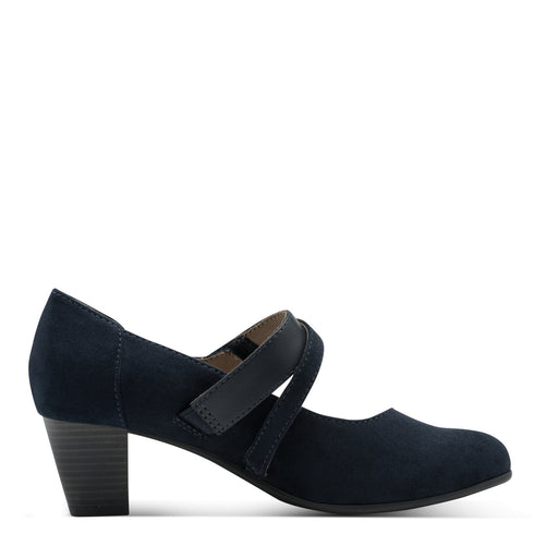 Jana Women's Navy Block Heel Court Shoe — H-Width Fit | 8-24464-42-805