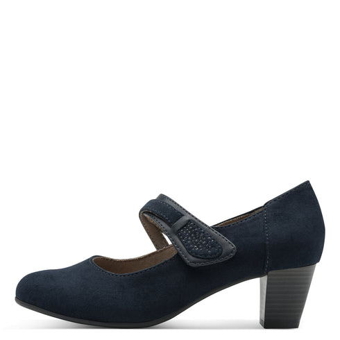 Jana Women's Navy Block Heel Court Shoe — H-Width Fit | 8-24464-42-805