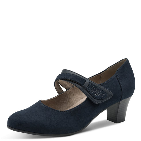 Jana Women's Navy Block Heel Court Shoe — H-Width Fit | 8-24464-42-805