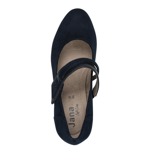 Jana Women's Navy Block Heel Court Shoe — H-Width Fit | 8-24464-42-805