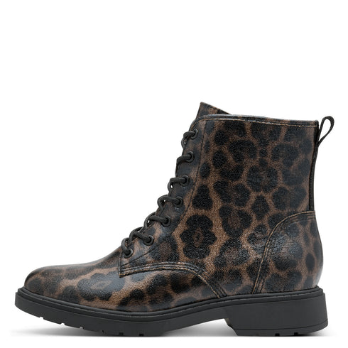 Jana 8-25282-45 Women’s Vegan Laced Boots – Dark Leopard Print, Wide Fit H, 40mm Heel