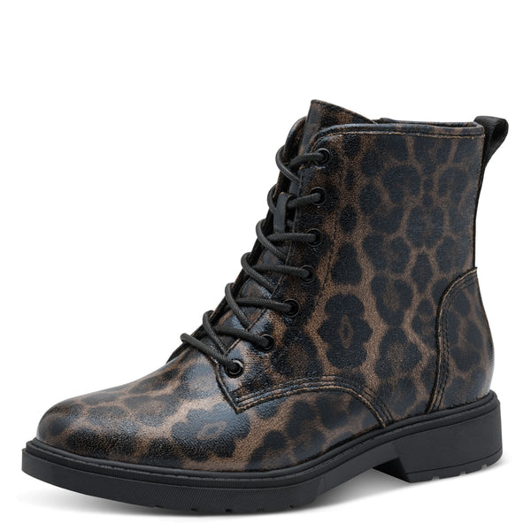 Jana 8-25282-45 Women’s Vegan Laced Boots – Dark Leopard Print, Wide Fit H, 40mm Heel