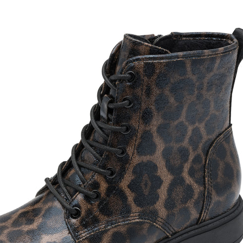 Jana 8-25282-45 Women’s Vegan Laced Boots – Dark Leopard Print, Wide Fit H, 40mm Heel