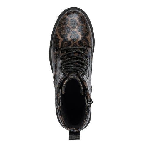 Jana 8-25282-45 Women’s Vegan Laced Boots – Dark Leopard Print, Wide Fit H, 40mm Heel