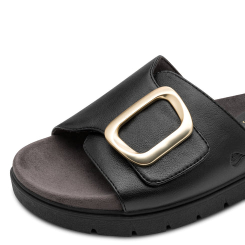 Jana Softline | 27561-46 Black Nappa Wide Fit Ladies Mules
