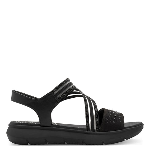 Jana Women's Black 8-28771-46-001 Rhinestone Detailed Vegan Wide H-Fit Sandals