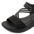 Jana Women's Black 8-28771-46-001 Rhinestone Detailed Vegan Wide H-Fit Sandals