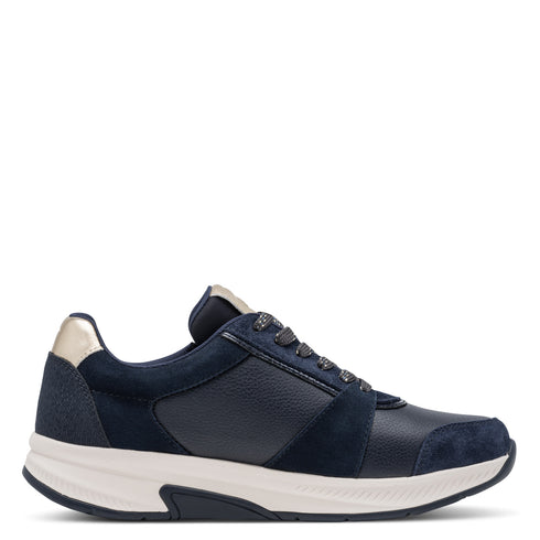 Tamaris Comfort Ladies H-Fit Side Zip Leather Mix Trainer - 890 Navy SKU 8-83719-47