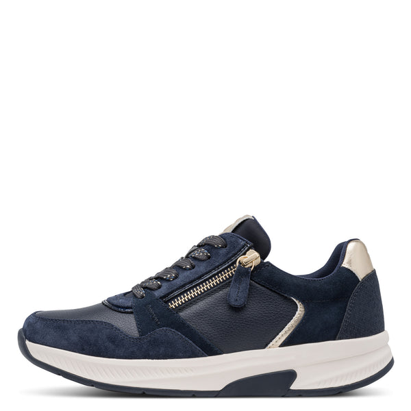 Tamaris Comfort Ladies H-Fit Side Zip Leather Mix Trainer - 890 Navy SKU 8-83719-47