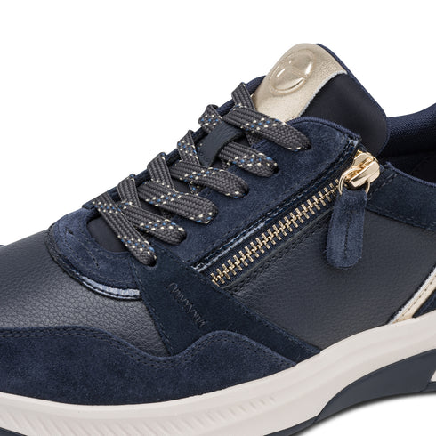 Tamaris Comfort Ladies H-Fit Side Zip Leather Mix Trainer - 890 Navy SKU 8-83719-47