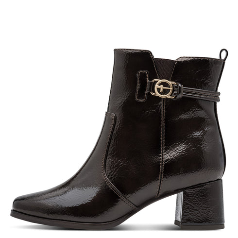 Tamaris Comfort Wide Fit Patent Heeled Boot 8-85304-47 - Mocca
