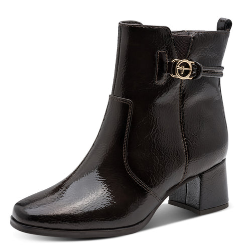 Tamaris Comfort Wide Fit Patent Heeled Boot 8-85304-47 - Mocca
