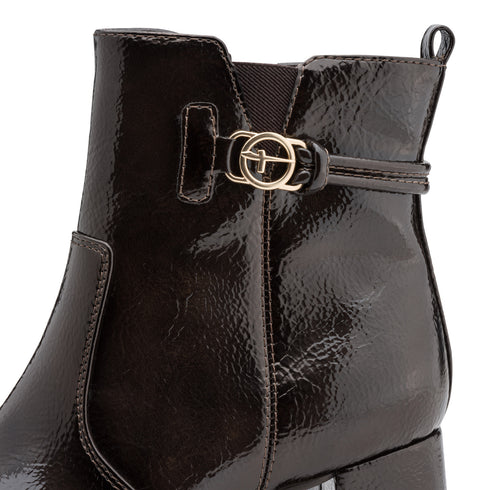 Tamaris Comfort Wide Fit Patent Heeled Boot 8-85304-47 - Mocca