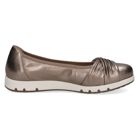 Caprice Women's Wide Fit Taupe Metallic Leather Slip-On Pumps – 22118