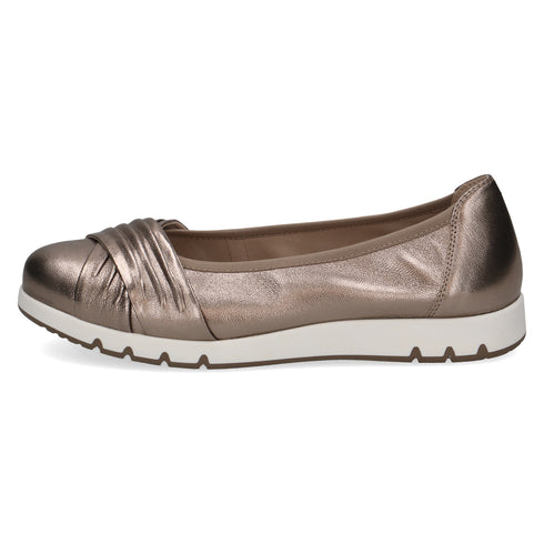 Caprice Women's Wide Fit Taupe Metallic Leather Slip-On Pumps – 22118