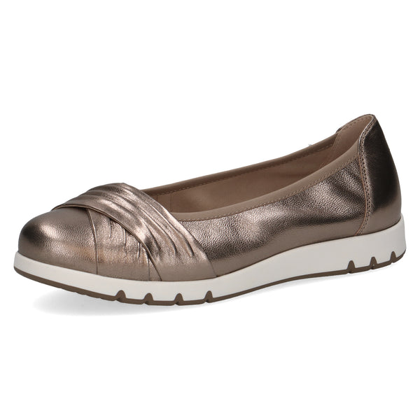 Caprice Women's Wide Fit Taupe Metallic Leather Slip-On Pumps – 22118