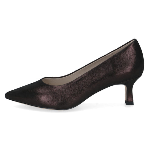 Caprice 22401 Mahogany Metallic Patent Leather Pointed Toe Womens Slip On Court Shoes