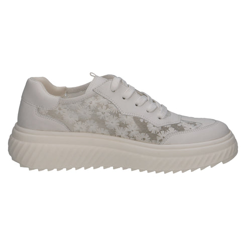 Caprice Womens White Silver Leather and Lace CLIMOTION® G Width Trainer 9-23708-46-197