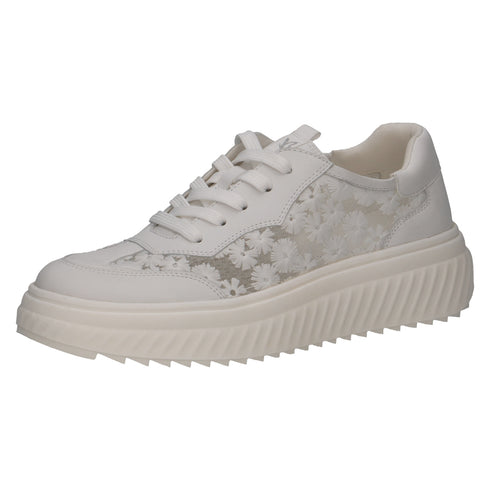 Caprice Womens White Silver Leather and Lace CLIMOTION® G Width Trainer 9-23708-46-197