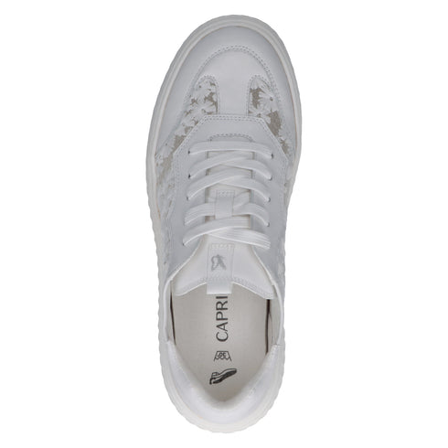 Caprice Womens White Silver Leather and Lace CLIMOTION® G Width Trainer 9-23708-46-197