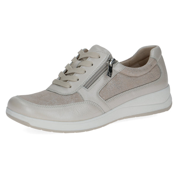 Caprice 9-23723-44 Women's Leather Blend Zip and Lace-Up Trainers in Pearl Combination