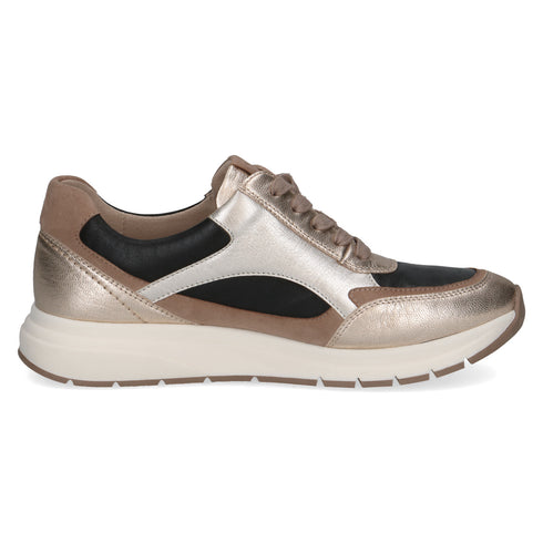 Caprice Women's Black & Gold Leather Zip & Lace Trainers – 9-23756-46