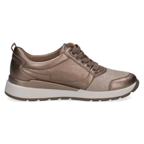 Caprice Womens Metallic Taupe 9-23760-46 Stretch Out Leather Side Zip Sneaker