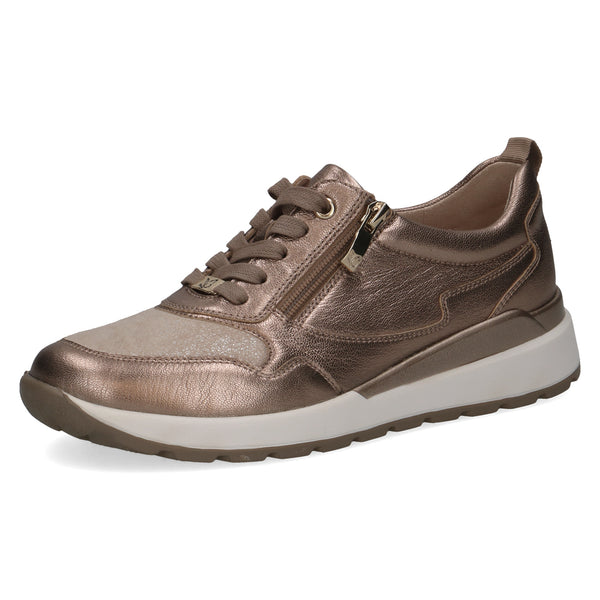 Caprice Womens Metallic Taupe 9-23760-46 Stretch Out Leather Side Zip Sneaker