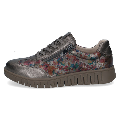 Caprice Nappa Leather Metallic Flowers Wide H Width Sneakers 9-23761-46