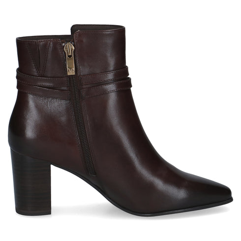 Caprice Nappa Leather High Block Heel Ankle Boot 9-25317 in Dark Brown