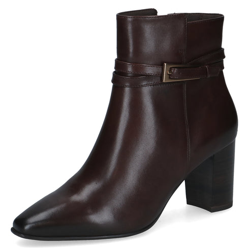 Caprice Nappa Leather High Block Heel Ankle Boot 9-25317 in Dark Brown