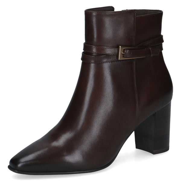 Caprice Nappa Leather High Block Heel Ankle Boot 9-25317 in Dark Brown