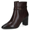Caprice Nappa Leather High Block Heel Ankle Boot 9-25317 in Dark Brown
